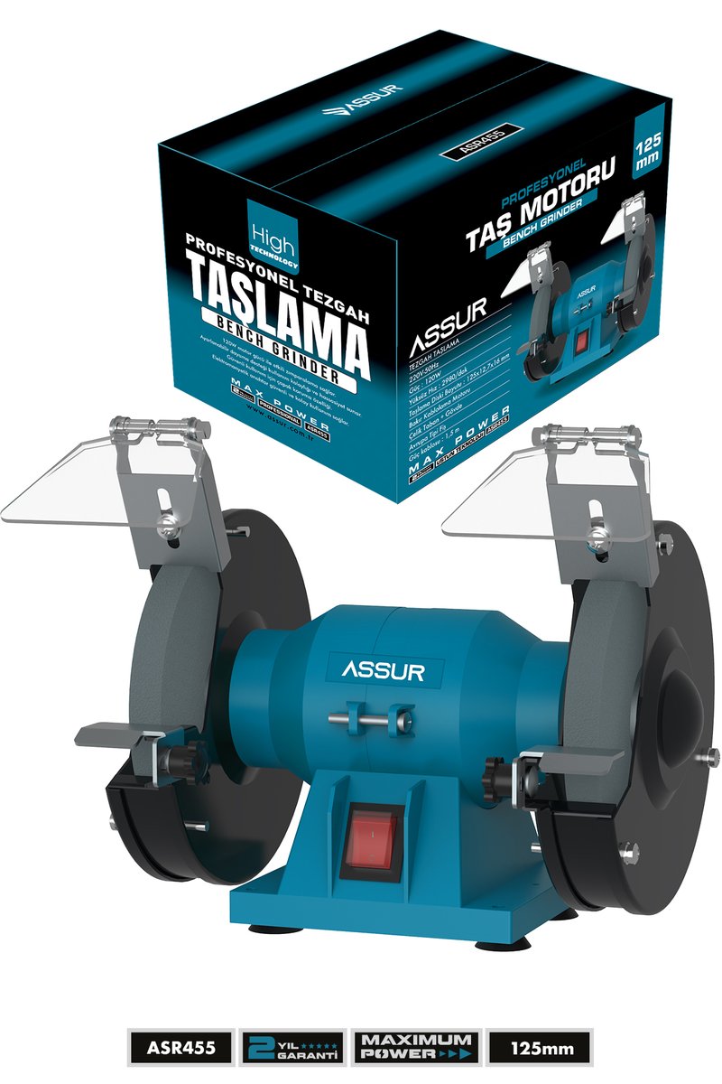 Assur 125 Mm Taş Motoru Tezgahüstü Taşlama Mavi