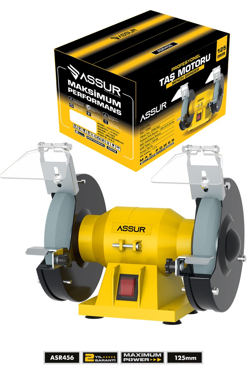 Assur 125 Mm Taş Motoru Tezgahüstü Taşlama Sarı