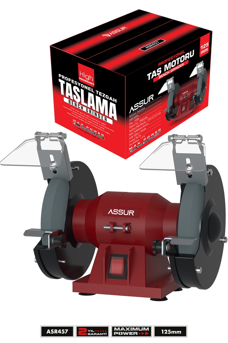 Assur 125 Mm Taş Motoru Tezgahüstü Taşlama Kırmızı