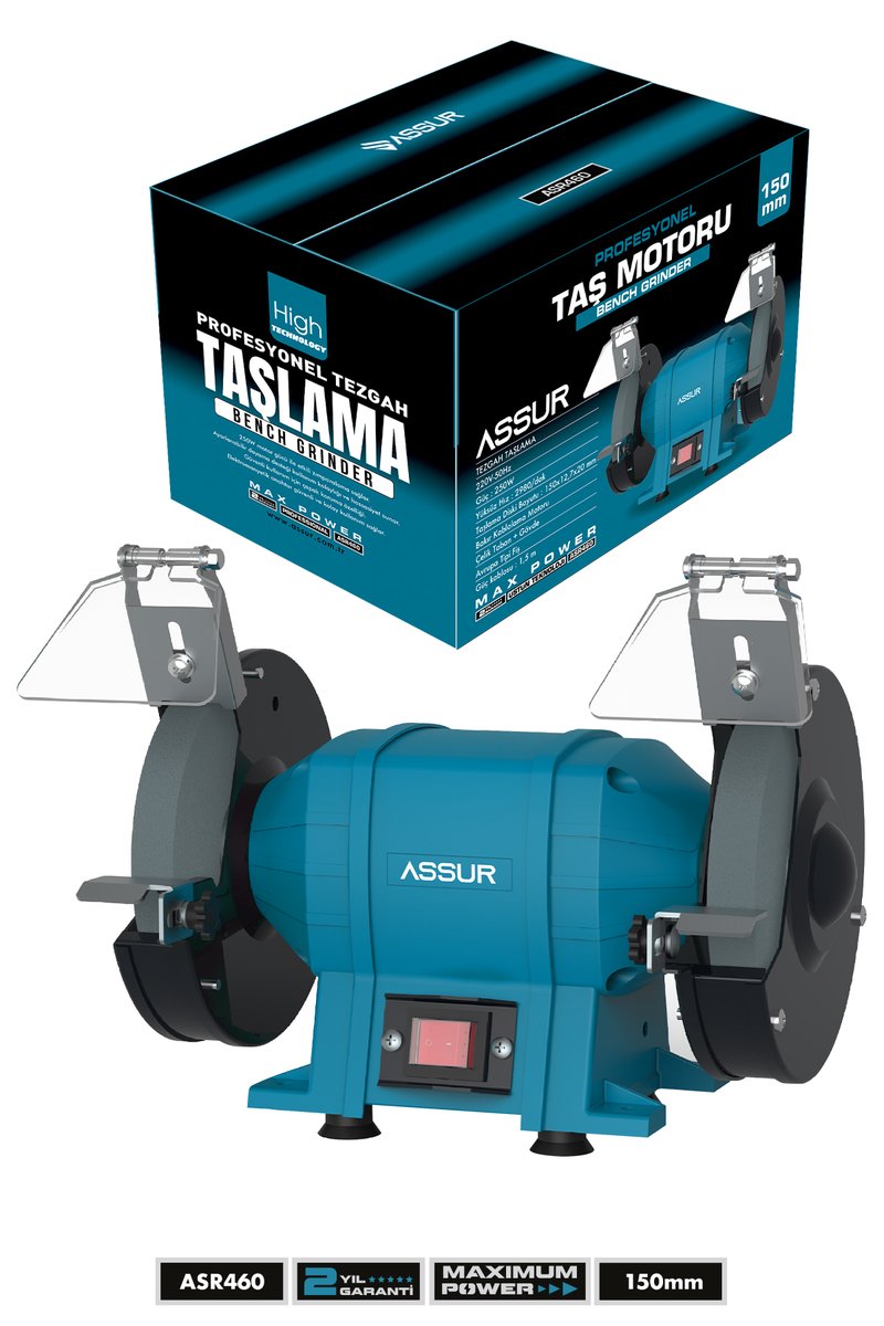 Assur 150 Mm Taş Motoru Tezgahüstü Taşlama Mavi