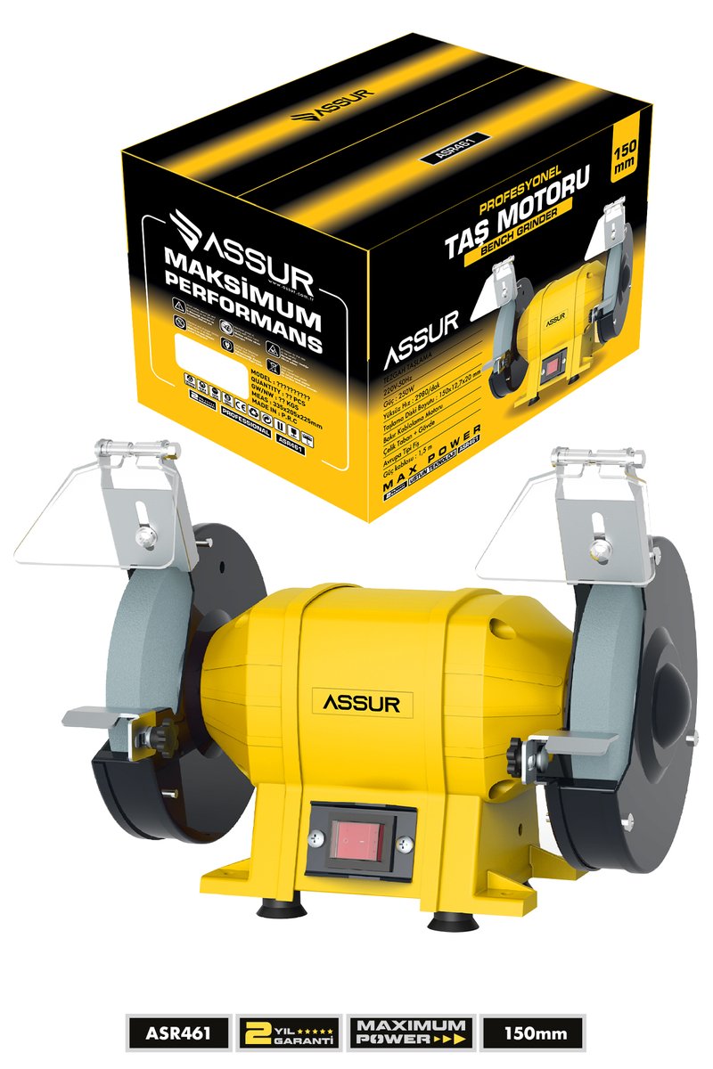 Assur 150 Mm Taş Motoru Tezgahüstü Taşlama Sarı