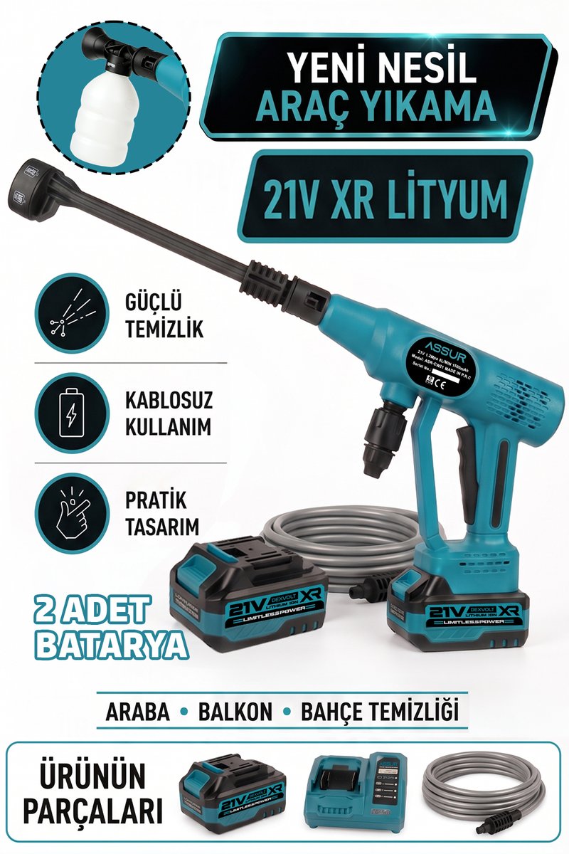 Assur Basınçlı Şarjlı Yıkama Mavi