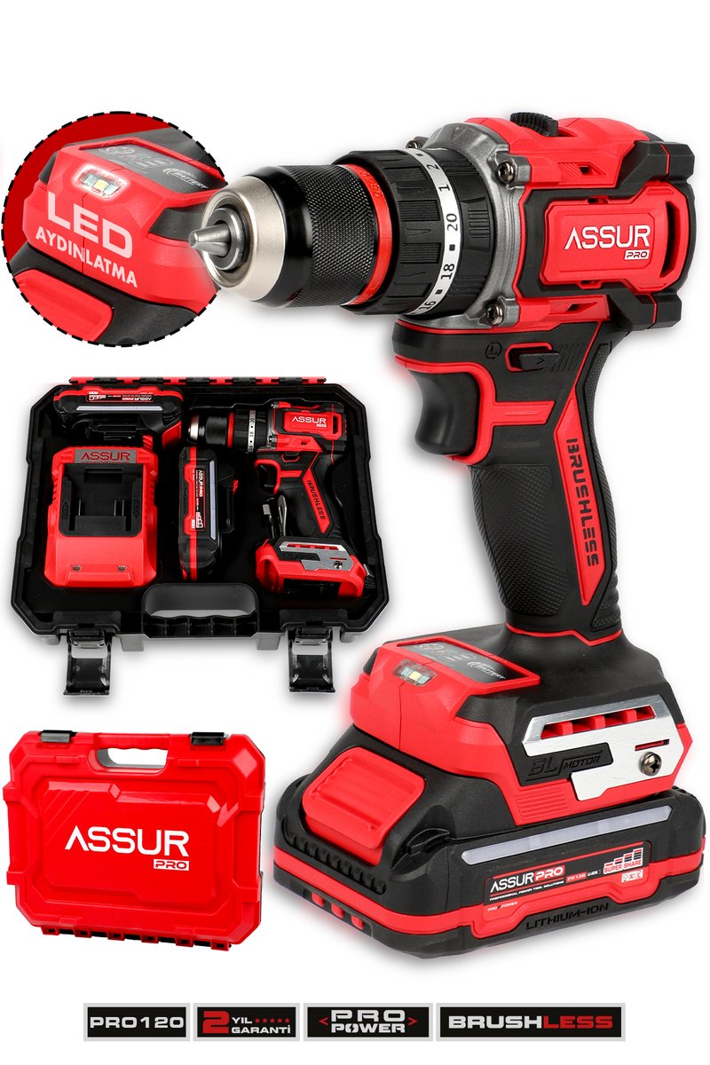 Assur Şarjlı Vidalama 10MM 1.5AH 5 Pilli Kırmızı